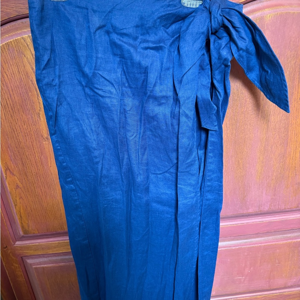Ralph Lauren Navy Blue Midi Skirt with Side Tie